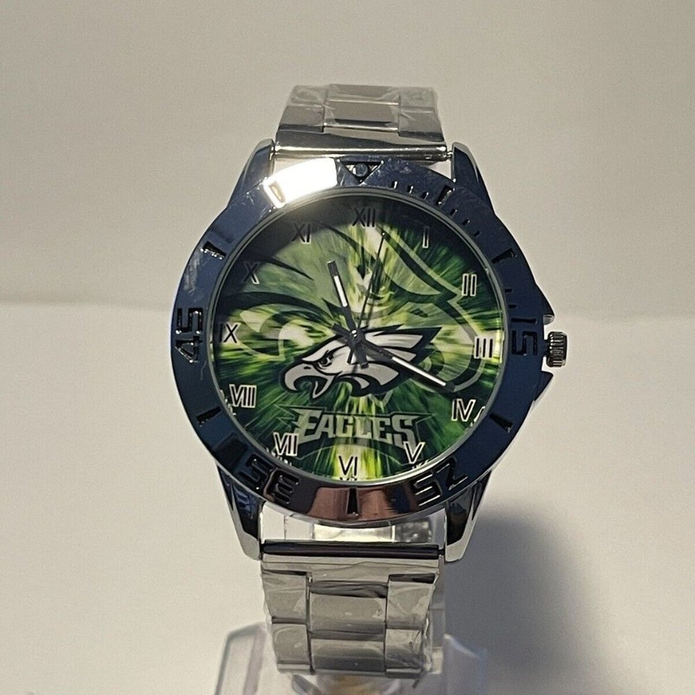 PHILADELPHIA EAGLES NFL Team Logo Unisex Stainless-Steel Silver Men's Watch NEW - Picture 2 of 9